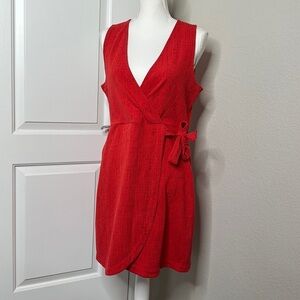 Madewell Texture & Thread Crosshatch Side-Tie Red Dress Size M Faux Wrap V Neck